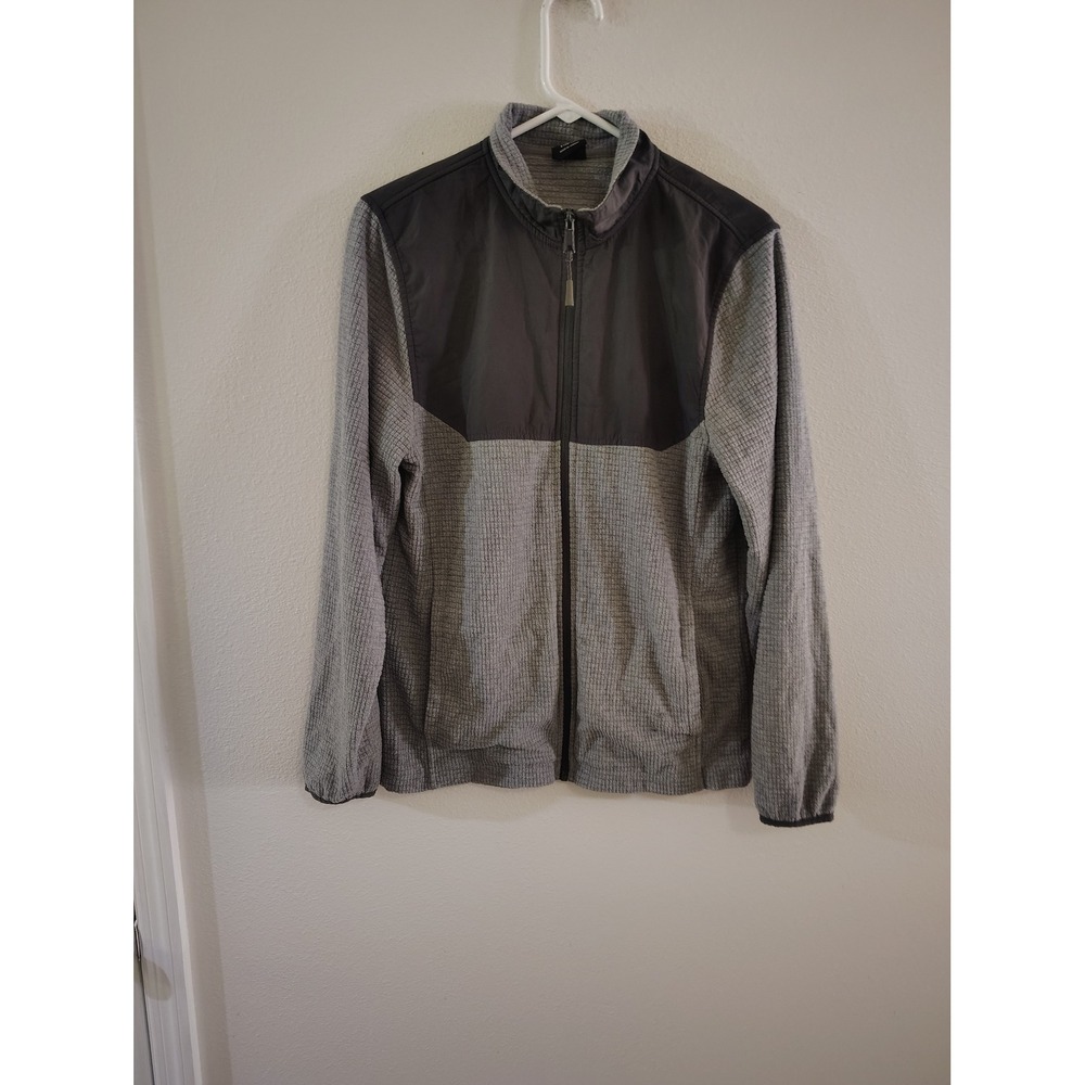Athletic Works Mens Small Grey Waffle Knit Full Zip Fleece Jacket Mock Neck
